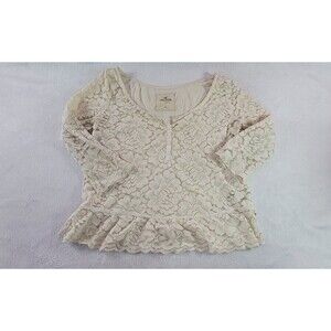 Hollister California White Lace Blouse Pull Over 3/4 Sleeves Cotton Blend XS